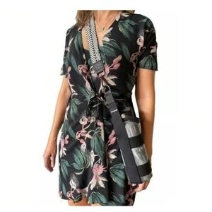Babaton Black Floral Midi Dress with Pink and Green Print